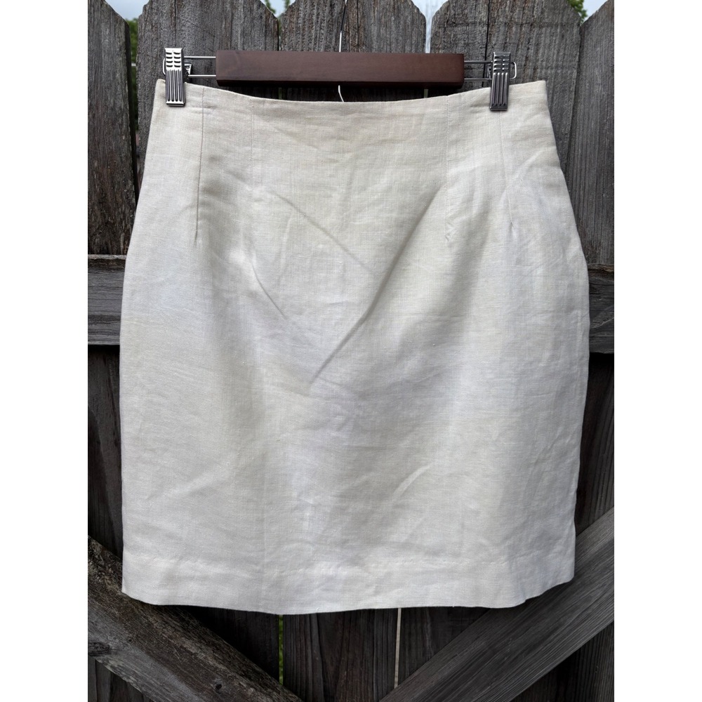 VTG 100% Linen Cream Pencil Skirt Coastal Minimalist‎ Quiet Luxury Office | 10